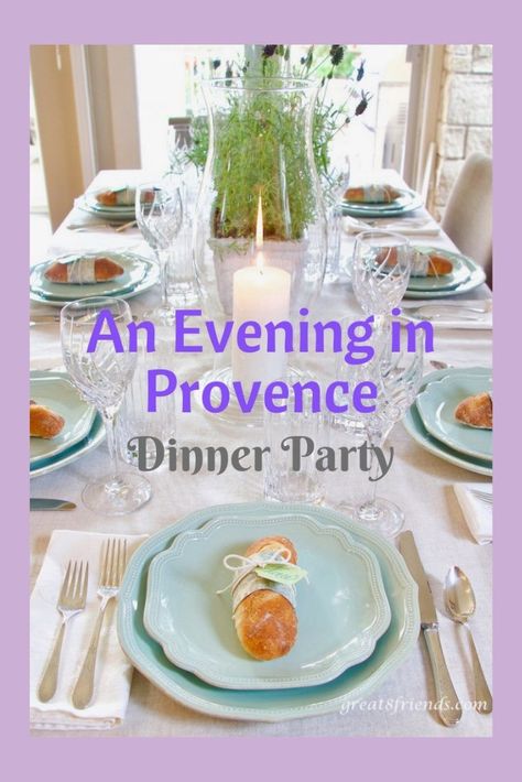 Check out this simple yet elegant dinner party theme including invitation and menu ideas! A perfect dinner for inside or outside dining. Themed Dinner Menu Ideas, Fancy Anniversary Dinner, French Dinner Menu Ideas, Fancy Dinner Decorations Ideas, French Summer Dinner Party, Dinner Party For 8 Menu Ideas, Elegant Luncheon Menu Ideas, Dinner Theme Ideas Party, Elegant Dinner Ideas