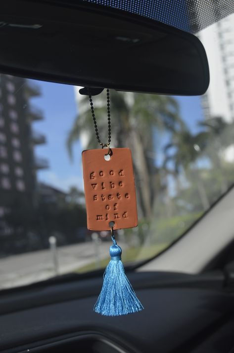 Clay Car Ornament, Clay Car Mirror Hanger, Clay Car Charms Rear View Mirror, Clay Car Charm, Terracotta Air Dry Clay, Clay Car Hanging, Diy Car Charms Rear View Mirror, Polymer Clay Car, Clay Keychain Ideas