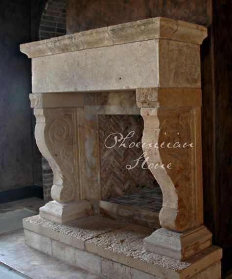 Authentic Antique Limestone Golden Ratio Fireplace Mantle By Phoenician Stone for more information visit our website at: www.MonolithicStone.com www.PhoenicianStone.com or call: 949-759-6944 Limestone Fireplace Mantle, Grand Fireplace, Italian Style Home, Farmhouse Makeover, Stone Fireplaces, Fancy Stuff, Old Stone Houses, Limestone Fireplace, Antique Stone