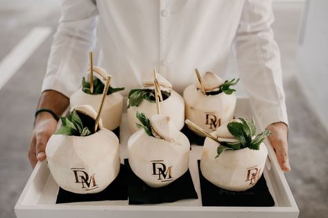 Sophisticated Beach Wedding, Coconut Wedding Decor, Tropical Welcome Party, Beach Wedding Mood Board, Welcome Drink Ideas, Beachy Wedding Decor, Beach Wedding Drinks, Wedding Welcome Party Ideas, Bali Wedding Ideas