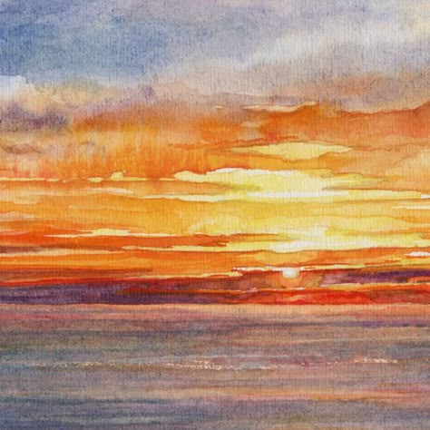 CLASSIC SUNSET detail, watercolor by Thomas A Needham Watercolor Art Landscape Sunsets, Colored Pencil Sunset, Watercolor Sunset Paintings, Watercolor Art Sunset, Watercolour Sunrise, Sunrise Watercolor Painting, Watercolour Skies, Sunset Sketch, Sunset Watercolor Painting