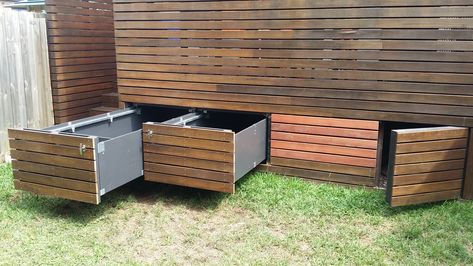 Aussie Deck Drawers Smart Storage Solutions Under Deck Storage, Deck Skirting, Under Deck, Seating Storage, Low Deck, Deck Storage, Patio Deck Designs, Under Decks, Deck Designs Backyard