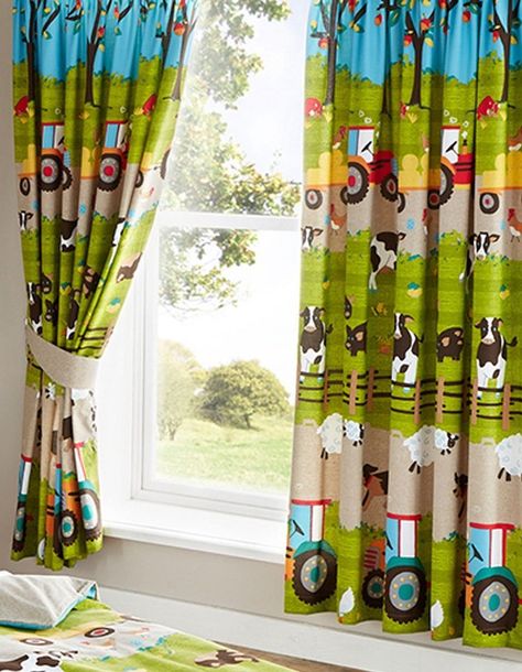 Farm Curtains, Tractor Room, Farm Bedroom, Curtains Dunelm, Childrens Curtains, Pencil Pleat Curtains, Childrens Bedroom, Bedroom Curtains, Kids Curtains