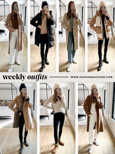 weekly outfit ideas, week of outfits, chic week of outfits, womens week of outfits, weekly work from home outfits, weekly casual outfits, outfit ideas for fall, outfit ideas for winter, jeans outfit ideas, leggings outfit ideas, cold weather outfit ideas White Monochrome Outfit, Winter Office Outfit, Business Casual Outfits Winter, Cozy Winter Outfit, Business Casual Winter, Winter Sweater Outfits, Cold Weather Outfit, Teaching Outfits, Chic Winter Outfits