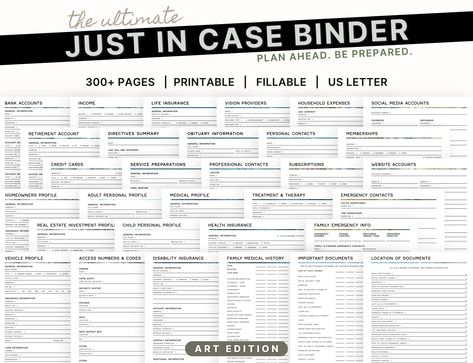 The Ultimate Just in Case Binder art Edition: an Emergency and End of Life Planner - Etsy UK Esv Bible Verses, Final Wishes, Discbound Planner, Life Binder, Text Features, Insurance Coverage, The Unexpected, Life Planner, Planner Template