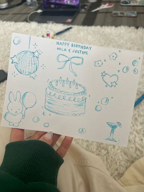 bday card inspo Cute Homemade Bday Cards, Birthday Card Ideas For Guys, Bday Card For Boyfriend, Card Birthday Ideas, Birthday Card Doodles, Homemade Bday Cards, 18th Birthday Card Ideas, Birthday Card Drawing Ideas, Happy Birthday Card Ideas