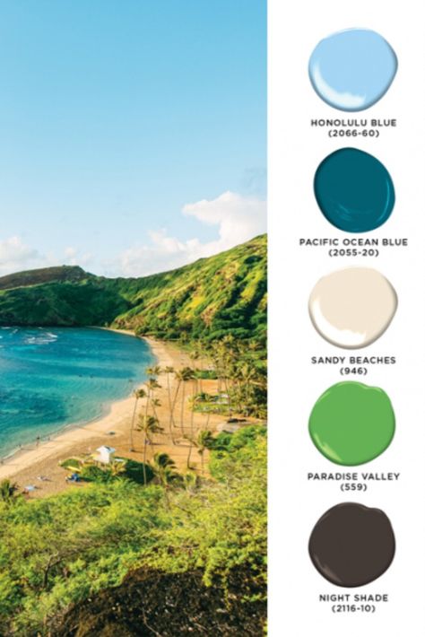 Tropical Home Color Palette, Hawaiian Colors, Tropical Theme Color Palette, Tropical Pallet, Tropical Paint Colors, Hawaii Home Exterior, Tropical Oasis Color Palette, Hawaiian Colors Palette, Tropical Beach Color Palette