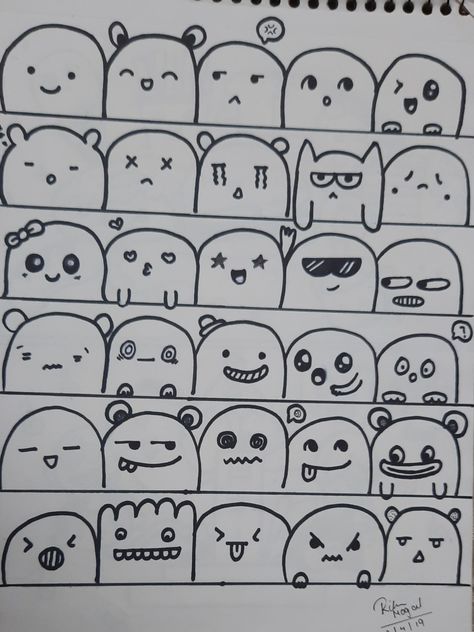 Doodle Expressions, Doodle Art Name, Kawaii Doodle, Emoji Drawings, Doodle Books, You Doodle, Doodle Art Drawing, Drawings Of Friends, Sketch Notes