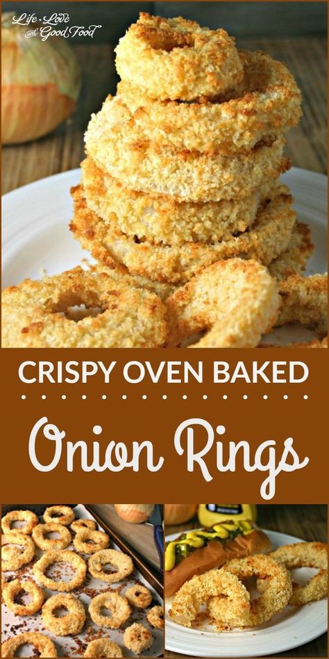 Crispy Baked Onion Rings | Life, Love, and Good Food #recipe Oven Baked Onion Rings, Gluten Free Onion Rings, Fruit Sides, Baked Onion Rings, Homemade Onion Rings, Baked Onion, Munchies Recipes, Onion Rings Recipe, Baked Onions