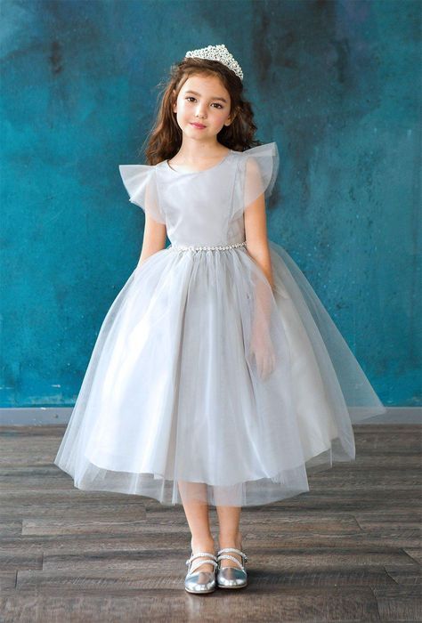 Beaded Flower Girl Dress, Tea Length Tulle, White Dress Styles, Floral Belt, Long Sleeve Homecoming Dresses, Girls Ball Gown, Mary's Bridal, Quince Dresses Red, Red Quinceanera Dresses