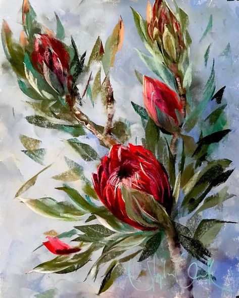 Protea Flower Painting, Protea Art, Easy Acrylic Painting, Protea Flower, Creative Dates, Colour Painting, Easy Canvas Art, Beautiful Water, Textured Canvas