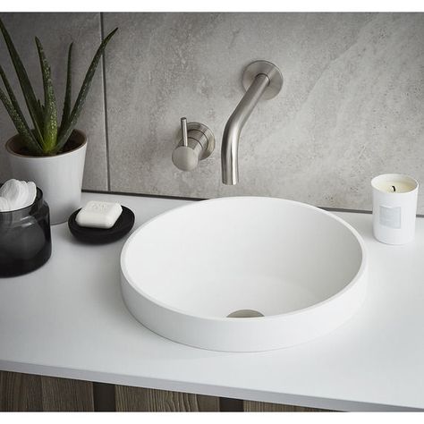 Linea round semi inset basin image 1 Inset Sink Bathroom, Bathroom Sink Aesthetic, Bathroom With Separate Toilet, Aesthetic Sink, Loft Ensuite, Sink Styles, Countertop Basin Bathroom, Bathroom Accessories Decor, Small Bathroom Remodel Designs