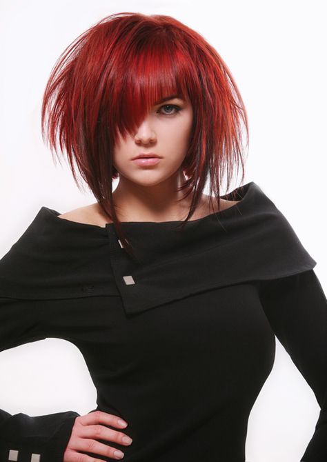 This is a beautiful haircut for thick hair. I love all the different layers! Edgy Medium Hairstyles, Asymmetrical Haircut, Short Scene Hair, Side Bangs Hairstyles, Ombré Hair, Funky Hairstyles, Scene Hair, Short Haircut, Love Hair