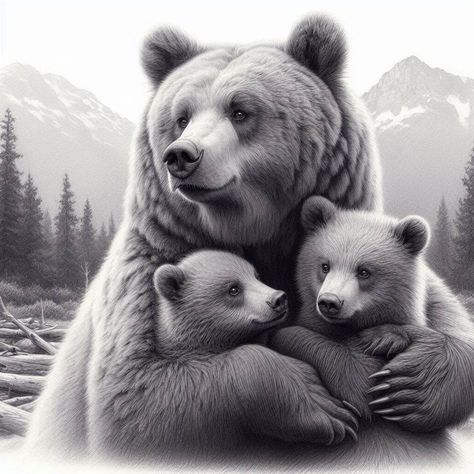 Mama Bear Tattoo Cubs, Mom And Baby Bear Tattoo, Mamma Bear Tattoo, Mama Bear And Cubs Tattoo, Bear Family Tattoo, Harmony Tattoo, Bear Tattoo Designs, Mothers Day Pictures, Grizzly Bears