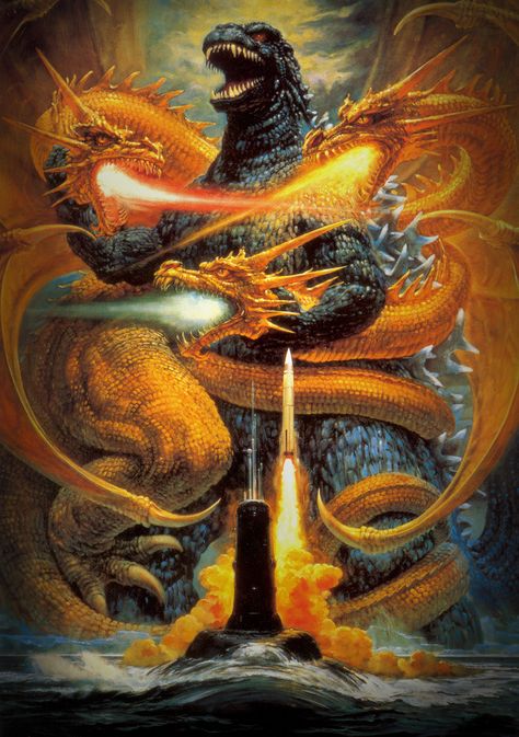 Favorite Heisei Godzilla Film Poster - Page 1 - Toho Kingdom Noriyoshi Ohrai, Godzilla Vs King Ghidorah, Godzilla Wallpaper, Godzilla Vs, 5 Anime, Framed Poster, Godzilla, Dark Wood, Poster Frame