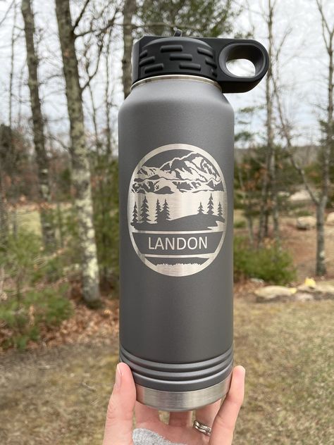 Excited to share this item from my #etsy shop: Personalized Mountain Water Bottle, Engraved Water Bottle, Nature Lover Gift White Hydrangea Wreath, Engraved Water Bottles, Bathroom Storage Boxes, Beach House Bathroom, Beach Bathroom Decor, White Wreath, Coffee Signs, Everyday Wreath, Gifts For Nature Lovers