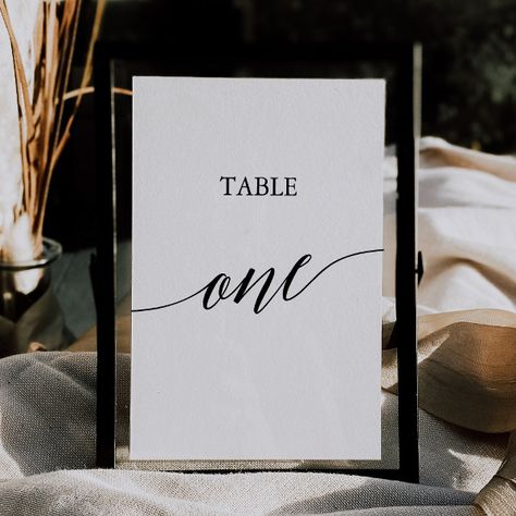 Elegant Black 5x7 Printable Table One Table Number Black Table Numbers Wedding, Classy Reception, Black Table Numbers, Wedding Table Number Ideas, Fall Wedding Table Numbers, Reception Table Number, Framed Table Numbers, Whimsical Typography, Rental Ideas