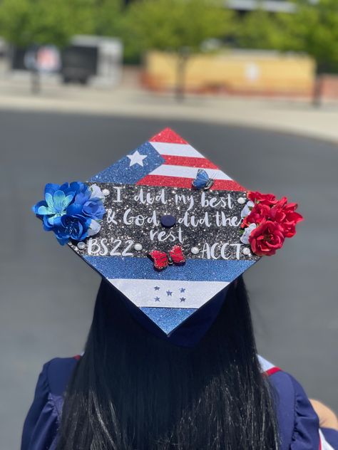 Cap Decoration Graduation Puerto Rico, Honduran Graduation Cap, Puerto Rican Graduation Sash, Cap Decoration Graduation Honduras, Puerto Rico Cap Graduation, Puerto Rican Graduation Cap Ideas, Salvadorian Graduation Cap, Dominican Graduation Cap Ideas, Honduras Graduation Cap