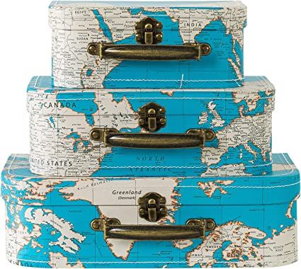 Amazon.com: Cardboard Decorative Storage Boxes with Lids: Set of 3 Travel Decor Themed Gifts, Mini Vintage Suitcases, World Travel Boxes with Map Decorations, Scrapbook Storage Boxes, Prop Storage Boxes : Home & Kitchen Map Decorations, Vintage Photo Props, Prop Storage, Cardboard Suitcase, Suitcase Decor, Photo Box Storage, Props Storage, Cardboard Storage, World Map Travel