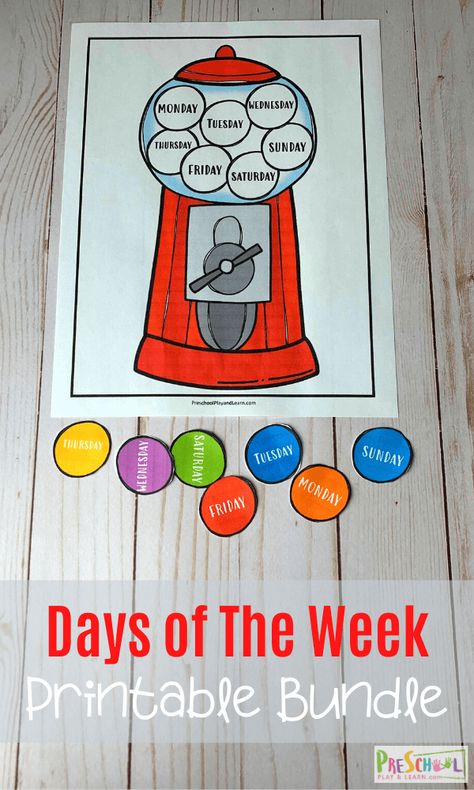 Free Days Of The Week Printables, Themed Days Of The Week, Days Of The Week Printables, Days Of The Week Activities, Free Preschool Activities, Preschool Play, Preschool Age, Homeschool Lesson, Homeschool Printables