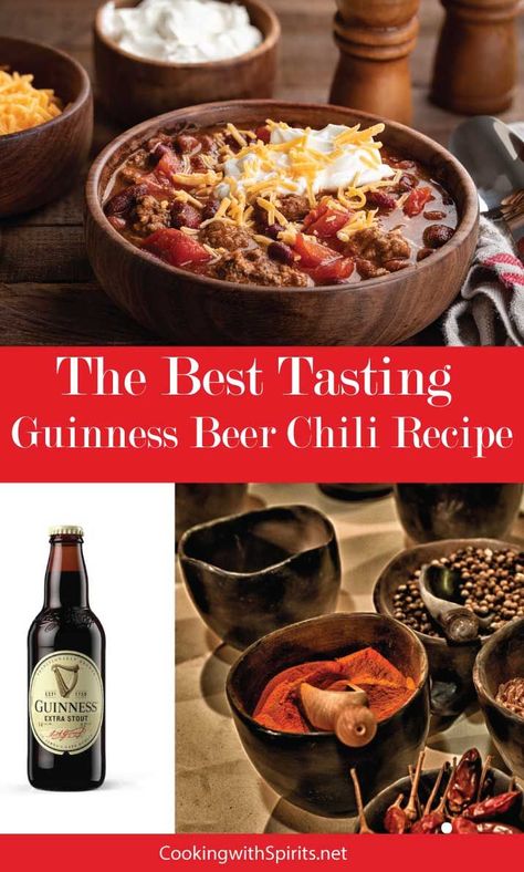 Ground beef, beans, Guinness Beer™, diced onions, just the right spices, what's not to love?! This recipe has really is the best Guinness Beer™ chili recipe you will ever taste. Guinness Chili Recipe, Guinness Chili, Ground Beef Beans, Beer Chili Recipe, Beautiful Meals, Beer Chili, Ground Beef Chili, Pressure Canning Recipes, Chili Recipe Crockpot