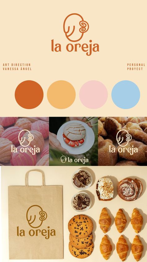 Brand design for "La Oreja" mexican pastry Mexican Branding Design, Pastry Branding Design, Bakery Branding Logo, Mexican Pastry, Logo Business Design, Bakery Branding Design, Pastry Logo, Logo Design Agency, Minimal Graphic Design