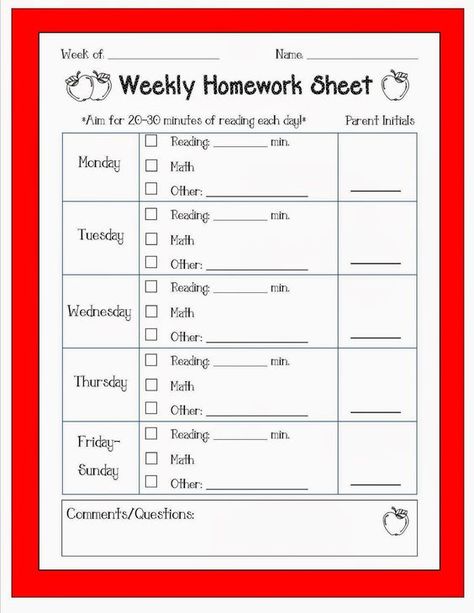 Kindergarten Homework Calendar, Weekly Homework Sheet, Homework Template, Homework Binder, Preschool Homework, First Grade Homework, Homework Checklist, Homework Log, Homework Calendar