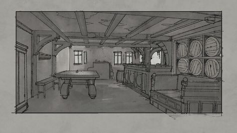 ArtStation - Uncharted 4 Tavern, Aaron Limonick Tavern Reference Drawing, Tavern Sketch, Tavern Reference, Tavern Drawing, Plan Lector, Environment Sketch, Fantasy Au, Uncharted 4, Perspective Drawing Architecture