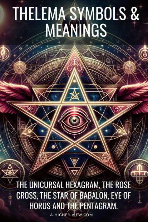 Symbols in Thelema are not mere representations; they are gateways to understanding deeper truths about the universe and oneself. Explore some of the most significant symbols in Thelema, namely the Unicursal Hexagram, the Rose Cross, the Star of Babalon, Eye of Horus and the Pentagram. #thelema #esotericism #unicursalhexagram #rosecross #eyeofhorus #pentagram #starofbabalon Unicursal Hexagram Tattoo, Unicursal Hexagram Meaning, Esoteric Symbols Sacred Geometry, Male Witches, Wheel Of Year, Unicursal Hexagram, Sacred Geometry Meanings, Celtic Wheel, Symbol Meanings