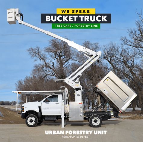 Dur-A-Lift's Urban Forestry Unit features working heights up to 50 feet and a side reach of 30 feet. This build features a Silverado 6500 chassis as well as Voth Truck Body's marine grade aluminum chipper box. Heavy Haul Trucks, End Dump Trucks, Urban Forestry, Small Ladder, Any Level Lift Truck, Bucket Truck, Blue Semi Truck, Landscaping Tools, Cab Over Semi Trucks