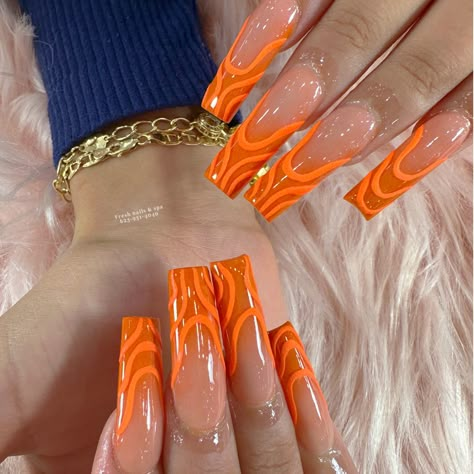 Orange Inspired Nails, Orange Nails Summer, Orange Acrylic Nails, Orange Nail Designs, Maroon Nails, Airbrush Nails, Hippie Nails, Sassy Nails, Ombre Acrylic Nails