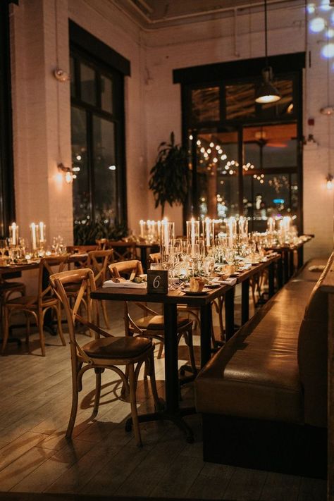 Loft Wedding Ideas, Wedding Reception At Restaurant, Simple Restaurant Wedding Reception, Lowkey Wedding Reception, Fall City Wedding, Wedding Restaurant Decoration, Small Nyc Wedding Venues, New York City Wedding Venues, Intimate Nyc Wedding