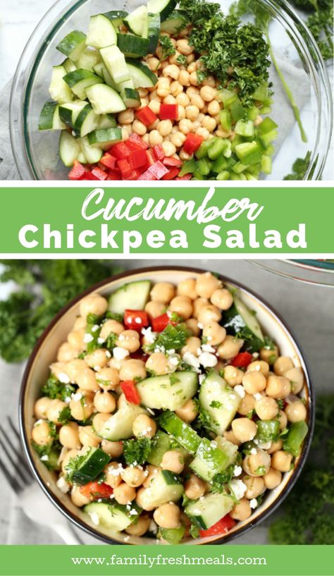 Cucumber Chickpea Salad - Family Fresh Meals Cucumber Chickpea Salad, Chickpea Cucumber, Salad Cucumber, Chickpea Salad Recipes, Family Fresh Meals, Salad Healthy, Meals Recipes, Vegetarian Meal, Spring Salad