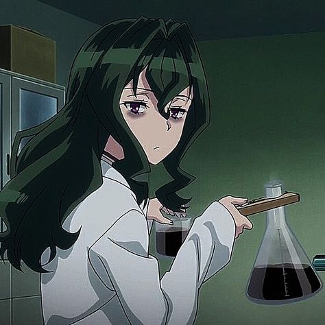 Scientist Anime Character, Shimoneta Fuwa, Anime Scientist Woman, Chemistry Anime, Anime Scientist, Scientist Oc, Black And Green Hair, Girl Scientists, Creepy Christmas