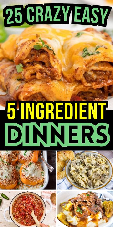 These easy dinners only have 5 ingredients or less. Make one of these five ingredient dinners when you want something simple and delicious. Easy Supper Ideas Cheap, Good Fast Dinners Easy Recipes, Quick 4 Ingredient Meals, Meals With Few Ingredients Easy, Easy 20 Min Dinner Healthy Recipes, Recipes With Less Than 5 Ingredients, Six Ingredient Recipes, Minimal Ingredient Meals, 7 Ingredients Or Less Recipes