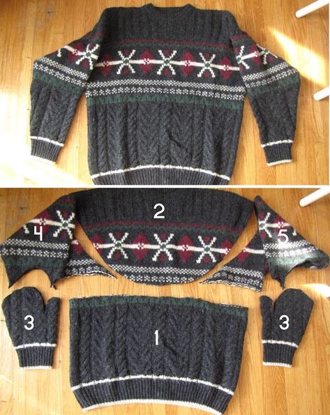 Old Sweater Crafts, Umgestaltete Shirts, Upcycled Sweater, Upcycle Clothes Diy, Sweater Mittens, Recycled Sweaters, Recycled Sweater, Sweater Refashion, Nest Design