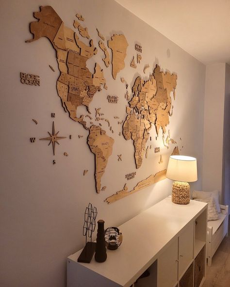 Gift for Home World Map Wall Art Rustic Wall Decor Push Pin - Etsy Map Wall Art Bedroom, World Map Bedroom, Map Decor Ideas, Map Bedroom, Travel Room Decor, Map Monde, Travel Room, World Map Wall Decor, Wooden World Map