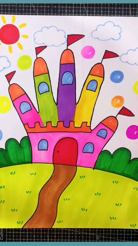 How To Draw House, Trin For Trin Tegning, Tree House Drawing, Kraftangan Prasekolah, Drawing Ideas For Kids, Hand Art Kids, Seni Pastel, Aktiviti Kanak-kanak