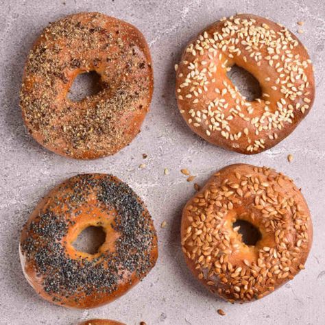 Protein Bagels (2 Ingredients!) - The Big Man's World ® Bagels 2 Ingredients, No Yeast Bagel Recipe, Protein Bagels, High Protein Yogurt, High Protein Flour, Bagels Recipe, Unflavored Protein Powder, Bagel Toppings, Protein Yogurt