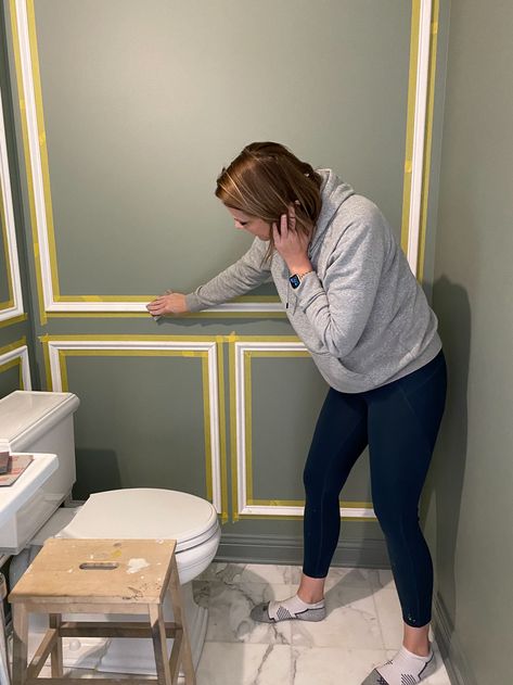 Creating A Moody Powder Bathroom: Progress Photos & A Mini Reveal! - Powder Room Ideas Studio Mcgee, Moody Powder Bathroom, Powder Room Ideas Pedestal Sink, Bathroom For Guests, Powder Room Pedestal Sink, Moody Powder Room, Painting 2023, Tiny Powder Room, Moody Bathroom