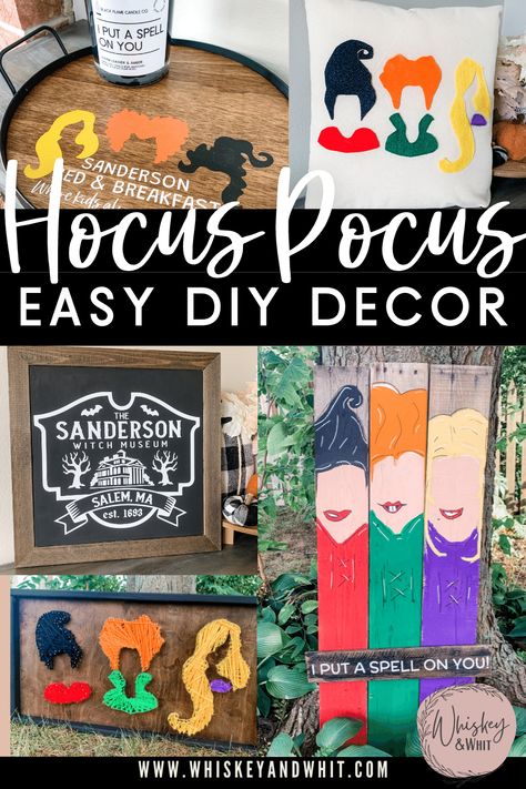 20 MUST SEE Hocus Pocus Inspired DIYs for Halloween Decor - Whiskey & Whit Hocus Pocus Diy, Hocus Pocus Watch Party, Hocus Pocus Decor, Hocus Pocus Halloween Decor, Hocus Pocus Decorations, Hocus Pocus Movie, Hocus Pocus 2, Hocus Pocus Party, Halloween Photo Booth