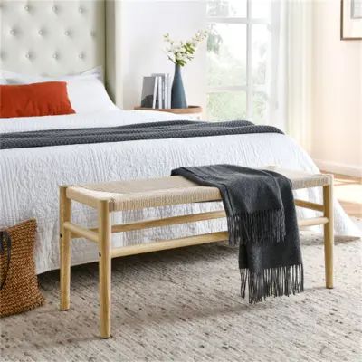 Buy Benches & Settees Online at Overstock | Our Best Living Room Furniture Deals Bed Bench Ideas Bedroom, Bed Bench Ideas, Bedroom Japandi, Bedroom Boho Decor, Bench End Of Bed, Boho Decor Bedroom, Organic Interior Design, Wood Entryway Bench, Bedroom Stools