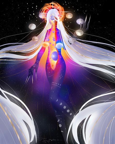 Galaxy Goddess, Anime Galaxy, Planets Art, Magic Design, Concept Art Drawing, Goddess Art, Fantasy Art Landscapes, God Art, Arte Fantasy