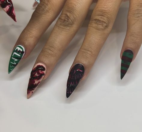 ‼️🔪 🟩 • 1, 2, Freddy’s Coming for you.. #nails #nailtech #halloween #halloweennails #nailsnailsnails #naildesigns #fall #nailporn #freddy #nightmareonelmstreet #elmstreet #halloween🎃 #halloweencostume #growth #gross #cute #viral #nailinspo #nailitdaily #nailideas You Nails, Elm Street, Nightmare On Elm Street, Nail Tech, Halloween Nails, Nail Inspo, Halloween Costumes, Nail Designs, Halloween