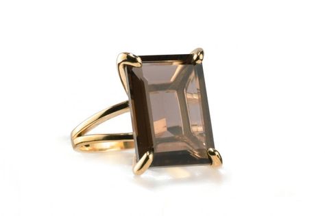 Rings Rectangle, Gem Rings, Rectangle Ring, Brown Rings, Ring Rosegold, Smoky Quartz Ring, Fancy Gifts, Textured Ring, Gem Ring