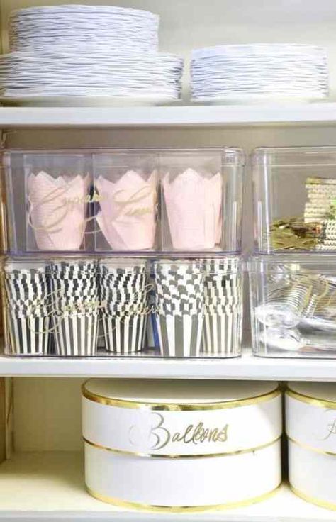 25 Ways to Organize a Baking Cupboard » Lady Decluttered Party Pantry, Party Supply Organization, Baking Pantry, Baking Area, Baking Supplies Organization, Baking Organization, Baking Cupboard, Baking Storage, Craft Closet Organization