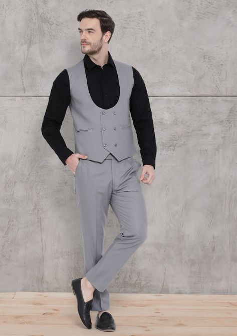 Grey Waistcoat Men Outfit, West Coat For Men, Waistcoat Men Style, Waistcoat Men Wedding, Men's Indian Style, Vest Coats, Grey Waistcoat, Brother Wedding, White Waistcoat