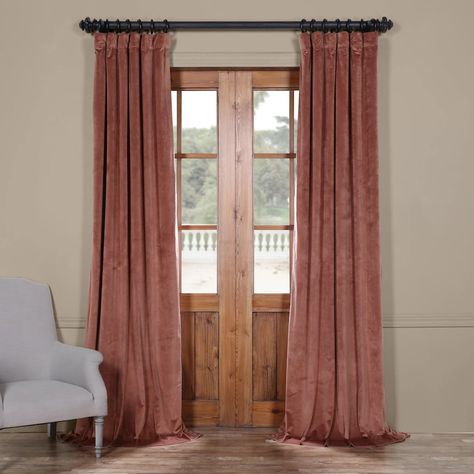 EFF 1-Panel Heritage Plush Velvet Curtain, Pink Pink Velvet Curtains, Apartment Curtains, Half Price Drapes, Ikea Curtains, Cheap Curtains, Hanging Ideas, Yellow Curtains, Burlap Curtains, Pink Curtains