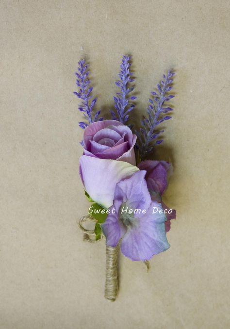 PRICES MAY VARY. Each boutonniere is made with lavender rose and hydranges; Each boutonniere is 3''W X 5''T; The handle is wrapped with rope, The listing price is only for one boutonniere; In this order you will receive one purple rose pin boutonniere; Floral Rustic Wedding, Boutonniere Ideas, Ivory Bridal Bouquet, Bridal Bouquet Bridesmaid, Multicolor Wedding, Purple Bridal Bouquet, Bouquet Bridesmaid, Rose Boutonniere, Silk Wedding Bouquets