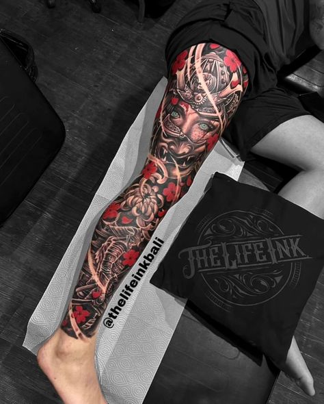 Just done full leg sleeve💉💯 Please guys book you sport guy✅✅✅💪💪💪 Thanks for trusting brother🙏🙏🙏@⚜️ @⚜️ For booking and appointment please… | Instagram Full Leg Sleeve, Traditional Japanese Tattoo Sleeve, Calf Tattoo Ideas, Samurai Tattoo Sleeve, Japanese Leg Tattoo, Sick Tattoos, Japanese Tattoos For Men, Tiger Tattoo Sleeve, Best Leg Tattoos